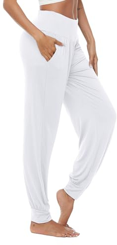 AvaCostume Women's Loose Yoga Harem Workout Pants with Pockets White XL
