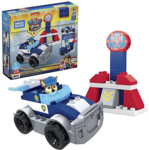 Mattel MEGA Bloks La Patrulla Canina Coche de policía de Chase Bloques de construcción con personajes, juguete para niños y niñas +1 año (Mattel GYJ00)