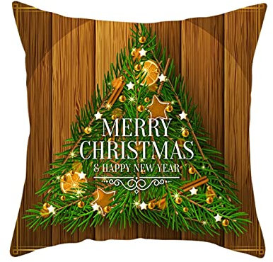 BCughia Kissenhüllen, 45x45 Kissenbezüge Grün Dunkelbraun Polyester Weihnachtsbaum und Tafel Weihnachten 1 Pc