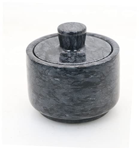 Salero de mármol, caja de sal negra con tapa, contenedor de almacenamiento para mostrador, contenedor de sal de cocina con