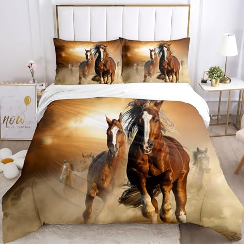 IUNTWEIE Juego de ropa de cama con estampado de caballos 3D, 200x200, juego de ropa de cama de microfibra súper suave y agradable con cremallera, con 2 fundas de almohada de 50 x 75 (Caballos-5