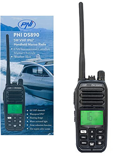 PNI DS890 tragbarer Seefunksender, 88 Kanäle, 10 Wetterkanäle, Einstellbarer Squelch, Roger Beep, Dual Watch, Scan, Call, NRC, 1800mAh Akku, IP67