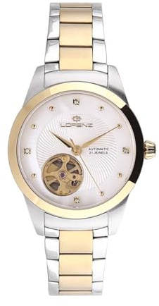 Lorenz - Orologio Classico da donna automatico - Modello Diva Automatic 030262BB - Orologio con diamanti nel quadrante e bilanciere a vista- Cinturino in acciaio bicolore