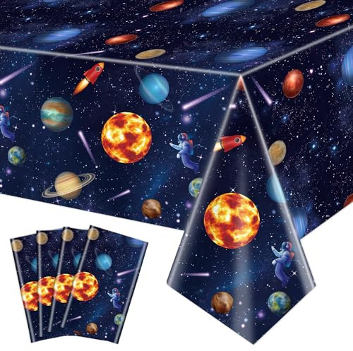 4 pezzi Tovaglie per feste nello spazio esterno, copritavolo del sistema solare, 130x220cm copritavolo rettangolo per decor per feste di compleanno a tema spaziale per bambini, festa a tema galassia