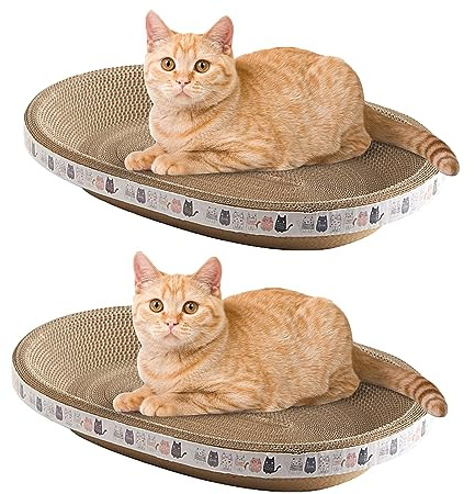 Voihamy Griffoir pour Chat Forme Ovale | Planche À Gratter pour Chat | Tapis À Gratter pour Chat | Grattoir À Chat Ovale Haute Densité | Lit À Gratter en Carton pour Chats D'intérieur Dormant