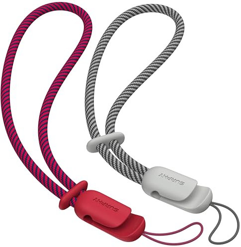 SURPHY 2 Stück Handykette Kurz Universal, Handschlaufe Handy Verstellbares Handyanhänger Handyband Schlüsselband für Kopfhörer Handyhülle USB-Stick Kamera Schlüsselanhänger, Rot & Grau