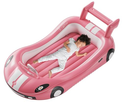 QPAU Materassino Gonfiabile Letto per Bambini, Letto da Viaggio con Lati, Portatile, con Materasso ad Aria, Perfetto per Campeggio, Viaggi, Hotel o Uso Domestico (Rosa)