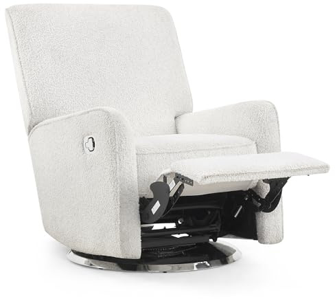 Delta Children Nest Nursery Swivel Recliner - Fabric is GREENGUARD Gold Certified and Oeko-TEX Standard 100 - Upholstered in a Unique Chenille Yarn for Blanket Like Softness, Oyster