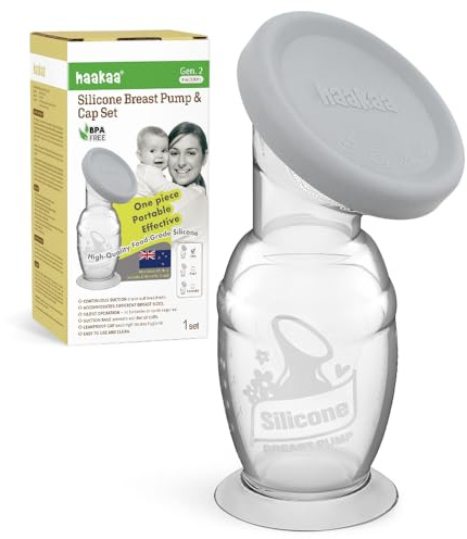 haakaa Tire-lait manuel et capuchon en silicone pour maman allaitante (gris, 118 ml avec base)
