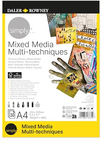 Daler-Rowney Simply Mixed Media Paper Pad, Drawing & Painting, A4 160gsm, 30 Sheets, for Entry-Level Artists & Hobbyists