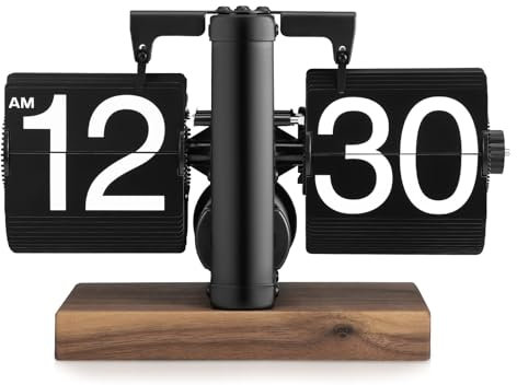 Luqixcey Retro Flip Down Clock, Automatic Flip Digital Desk Clock, Wooden Base & Metal Support, Creative Gift for Home, Office, Room Decor (Battery Included)