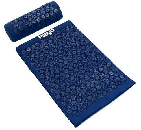 Fizyo Tapis d’acupression avec coussin – Set de massage pour détente, soulagement du stress et des tensions, dos, cou et épaules, régénération musculaire, avec sac de transport, (Bleu marine)