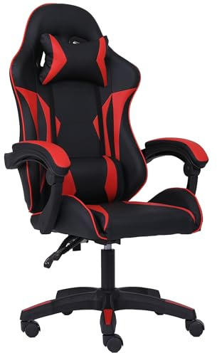 Millhouse Sport Desk Chair, Adjustable Office Gaming Racing Chair with Lumbar and Head Pillow - X3577 - Red-Black