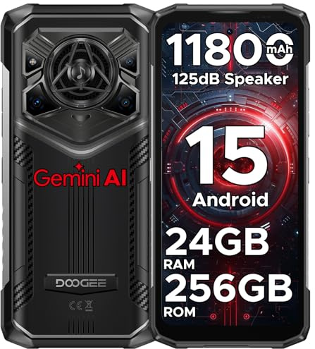 DOOGEE Blade 20 Pro Rugged Smartphone Android 15,125dB 3.5W loudspeaker Mobile Phones,11800mAh+6.6” HD Display Rugged Phone,24GB+256GB/2TB,50MP+20MP+8MP, Triple card slots/NFC/OTG/GPS/Face ID - Silver