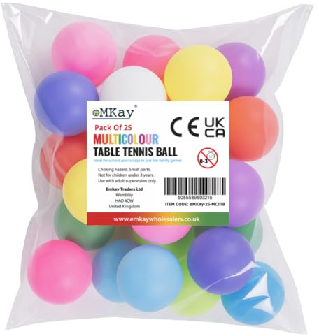 eMKay® Pack of 25 Multicoloured Ping Pong Table Tennis Balls ideal for Training Art Craft Toys Family School Games Cat Dog Beginner Kids Party Not for Professional Athletes (Random Colour Supplied)