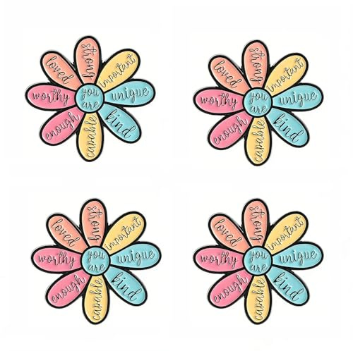 4PCS Cartoon Flower Enamel Pins Set, Pin Badges,Vibrant Motivational Badges for Backpacks, Jackets, Hats, Mental Health Gifts, Cute Dainty Brooches for Bags and Clothing Accessories,Mother's Day Gift