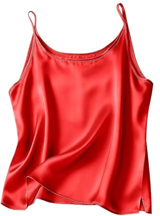 Generico Dam Undertröja Satin Undertröja - Tank Top Kvinnor Hängslen Smal Axelbandslinne Rygglös Enfärgad Mångsidig Sommar Stretch Sidenskjortor, Röd, L