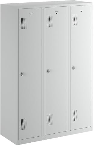 eurokraft | Schwarz-Weiß-Spind | 3 Abteile | lichtgrau | Breite 1200 mm