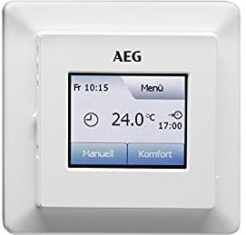 AEG elektronischer Raumtemperaturregler RTD 903 TC, Wochenprogramm, einfacher Menünavigation, Farb-Touchscreen, integrierter Raumtemperatursensor, Unterputz, 236721
