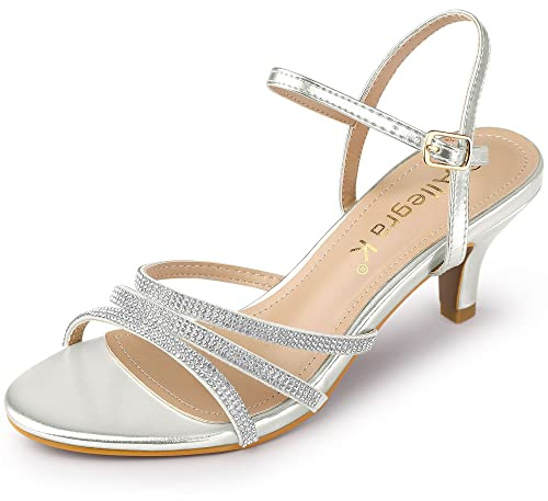 Allegra K Women's Ankle Strap Rhinestone Kitten Heel Sandals Silver 7.5 UK/Label Size 9.5 US