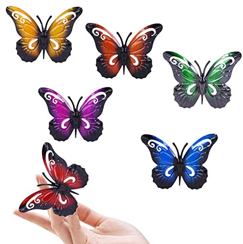 Karjiaja 6 PCS Metal Garden Butterfly Wall Art Hanging Butterfly Decoration Outdoor Garden Butterfly Ornaments Fence Hangers Butterfly Wall Sculptures for Indoor Sheds Walls Fences Home Patio Yards