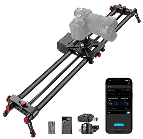 NEEWER 120cm Curseur de Caméra Motorisé,Glissière de Rail de Dolly en Fibre de Carbone de Contrôle sans Fil App,Photographie en Accéléré,et Prise de Vue Panoramique à 120°(ER1-120)