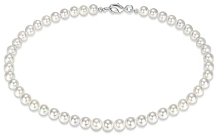 NIANOPKM Collier de perles d'imitation,Colliers de fil de perles simulées rondes,Colliers de cou de perles de coquille blanche,Bijoux avec collier perles festival vintage pour hommes et filles