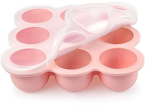 Aolso Contenitore in Silicone, 9 Scomparti × 75ml Stampi Contenitori Pappa per Freezer Senza BPA, Vassoio in Silicone per Alimenti con Coperchio Rimovibile, Rosa