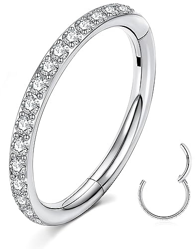 ESHIONER Näsring G23 titan allergivänlig septum trumpetsnäcka piercing smycken helix brosk tragus guld silver svart tunn liten näsring CZ klämma på öronen läppringar 18 g 16 mm/10 mm/12 mm 1 styck