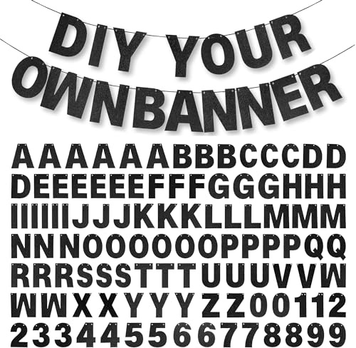DIY Banner Kit with Letters Glitter Banner Letters Customizable Birthday Banners Graduation Banner Custom Party Hanging Banner for Graduation Wedding Party Baby Shower Decoration(Black)