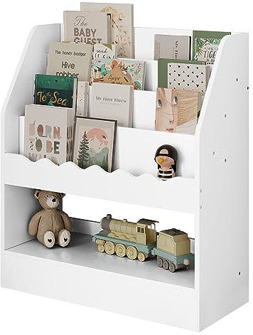WOLTU Bücherregal Kinder, Kinderregal, weißes Regal Kinderzimmer, mit 5 Fächern, Spielzeugregal, Montessori Aufbewahrungsregal, Kindermöbel für Kindergarten Spielzimmer, 70x80x30 cm