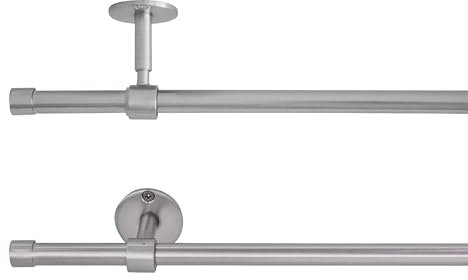 metablo Gardinenstange ausziehbar, Wand- und Deckenmontage, Endstück Kappe, Vorhangstange Fenster, Komplettgarnitur 2in1, Teleskopgardinenstange 16/19mm Edelstahl-Optik 120-210 cm