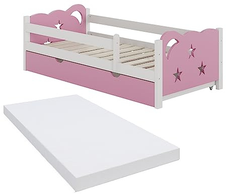 VitaliSpa Children's bed Jessica, Pink, 80x160 cm with drawer and mattress, extendable as a youth bed, compatible with the Jessica series