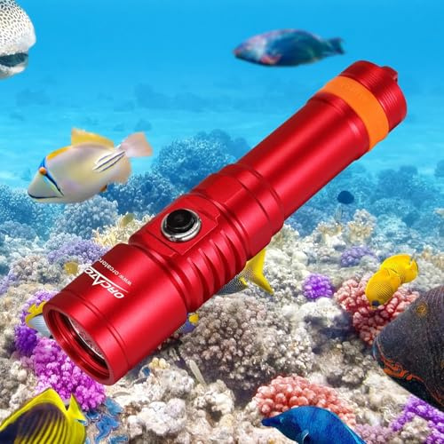 ORCATORCH Lampada subacquea D710, 3000 lumen, torcia subacquea con raggio stretto di 6 gradi, IP68, impermeabile, con indicatore della batteria (rosso)