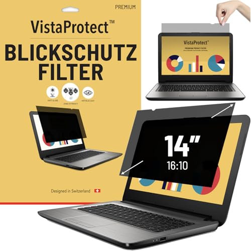 VistaProtect – Filtro de Privacidad Premium y Filtro de Anti Luz Azul, para Portátiles y Portátiles (14 Pulgadas - 16:10)