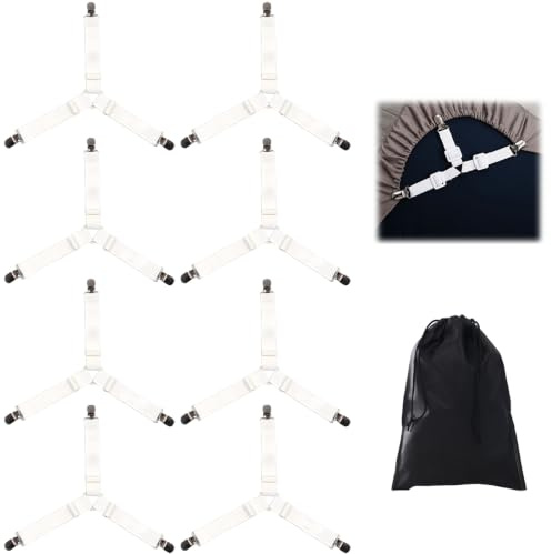 Scettar 8 Piezas Sujeta Sabanas Bajeras Triangulares Ajustable (Blanco),Triangulares Ajusta Clips de Ropa de Cama para Sábanas, Sofás y Manteles