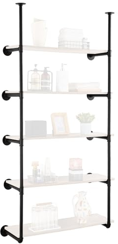 VEVOR Industrielles Rohrregal, 5 Ebenen, 2 STK, 11,8 Zoll anwendbare Brettbreite, Wandmontage, schwebende rustikale Holzregale, Halterung, Bücherregal, Aufbewahrungshalter