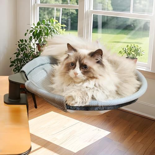 CATISM Hängebett für Katzen 360 ° drehendes Schreibtisch Katzenbett Katzenliege Katzenhängematte katzenkorb zum schlafen Katzen Hängematte Bett 36x38cm bis 20 kg