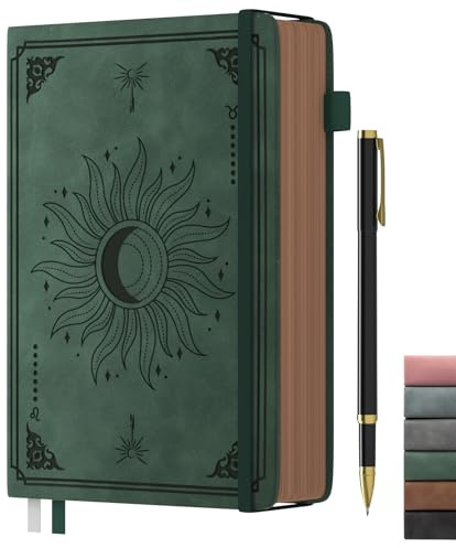 Smarpau A5 Notebook, Vintage Journal with Pen, Hardcover Leather Journals within 366 Pages 100gsm Thick Paper, Writing Journal for Business, Work, School and Travel Diary,14.5 x 21cm-Dark Green