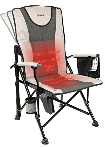 REALEAD Heated Camping Chair - Fully Padded Heated Chairs Outdoor Sports - Heavy Duty Heating Camp Chairs for Adults Supports 400 lbs - Perfect for Outside Sport Events, Concert, Battery NOT Included