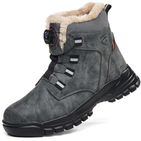 KOIFISH Botas de Seguridad para Hombre Mujer Invierno Botas de Trabajo con Punta de Acero Antideslizante Zapatos de Seguridad Comodas Ligeras Gris 43