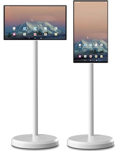 21,5-tums mobil smart pekskärm, bärbar smart-TV med pekskärm, 7800 mAh batteri, rullande TV på hjul med röststyrning, Android OS, 6G RAM + 128G lagring