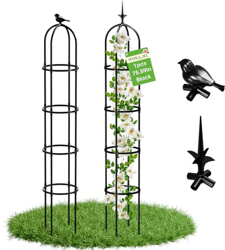 MYMULIKE Traliccio per piante rampicanti, obelischi da giardino in metallo antiruggine con rivestimento in plastica resistente per piante rampicanti in metallo, obelisco a torre da giardino, per