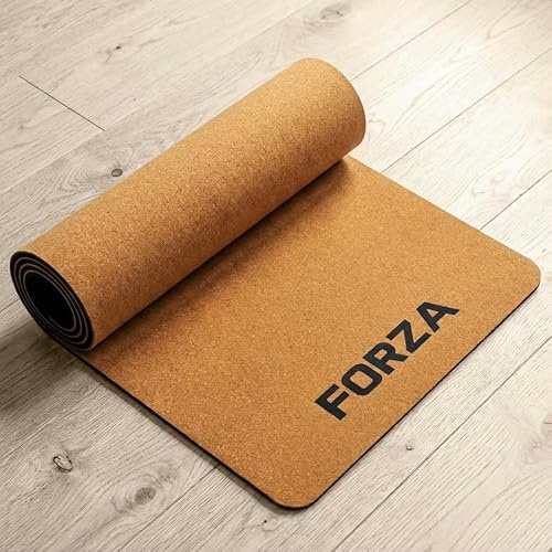FORZA Esterilla de yoga de corcho, ecológica, de corcho natural y goma, antideslizante, antimicrobiana, resistente a la humedad, alfombrilla de agarre extra para yoga, pilates, entrenamiento de