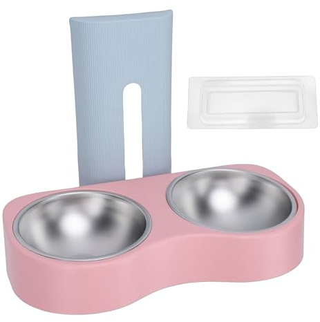 Bols d'alimentation muraux pour Chats, Support de Bol de Nourriture Mural en Acier Inoxydable à Hauteur réglable pour Animaux de Compagnie, Station d'alimentation pour Chats pour (Bleu et pêche)