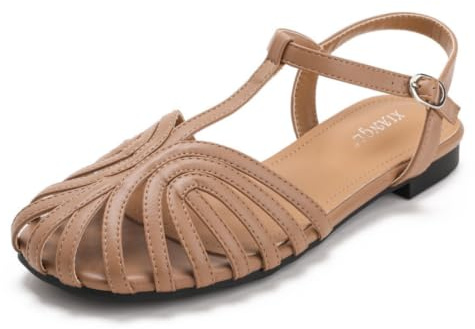Sandalias de Mujer Vintage con Correa única y Puntera Cerrada Tejidas | Sandalias Gladiador Planas con Hebilla en el Tobillo y Tira en T