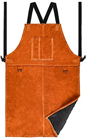 LeaSeek Schweißerschürze aus Leder– hitzebeständig und schwer entflammbare Latzschürze, schwer entflammbar, strapazierfähige Grillschürze, verstellbare Einheitsgröße (Braun 24 x 36)