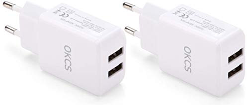 OKCS USB Ladegerät 2er Pack - Netzteil mit 2 Ports je (5V / 2A) Ladeadapter Netzstecker kompatibel mit, Galaxy Smartphones, Tablets etc. - in Weiß