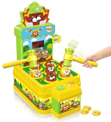 VATOS Hammer Toy,Mini Electronic Arcade Pounding Bench Coin game with 2 Hammers Toy,Interactive Educational Developmental Game for Toddlers Kids Girls and Boys Age 3 4 5 6 Years Old