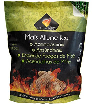 Pyrofeu 15745-6 – Mazorcas de maíz Cheminett para encender barbacoas, chimeneas y estufas (saco 1 kg) | Maíz natural y cera vegetal, alto poder calorífico sin olor | Seguras y fáciles de usar